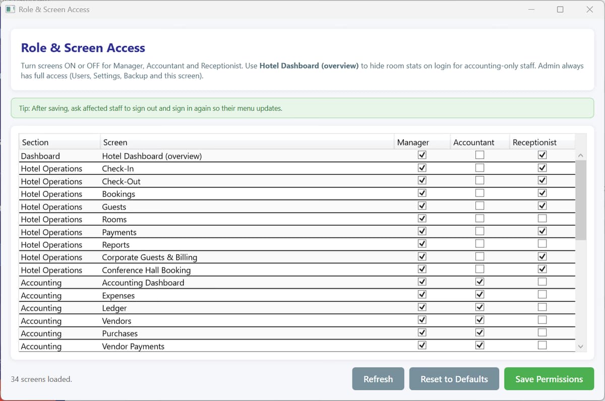 Role & Screen Access
